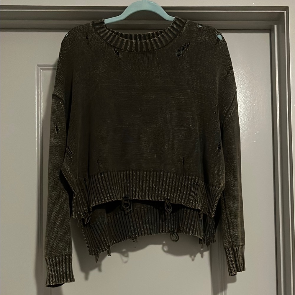 Olive Green Distressed Sweater